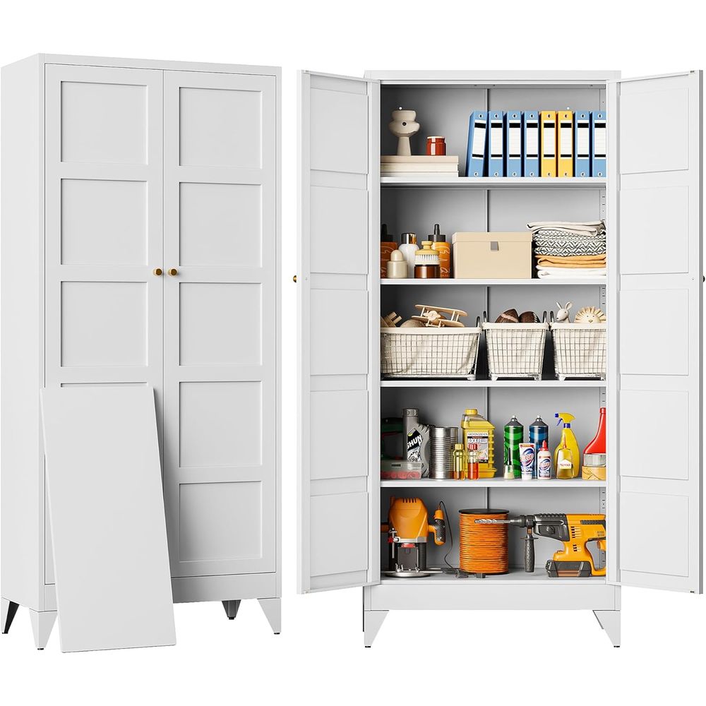 Home Bathroom Cabinets - White Tall Metal Storage Cabinet with