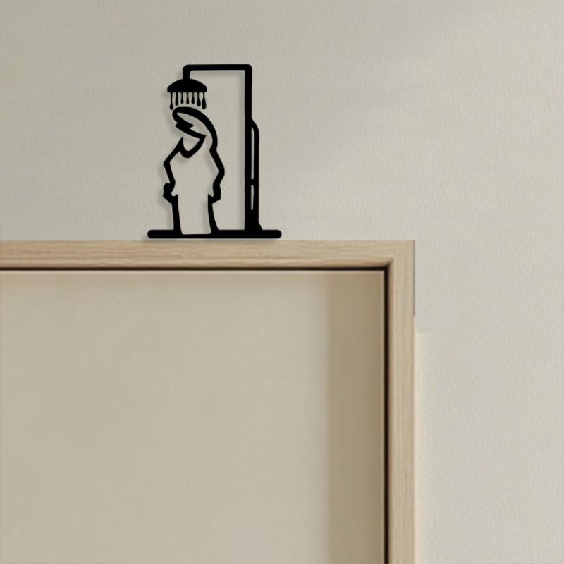 Home Bathroom Door Signs - Black Shower Figure Wall Decoration Minimalist