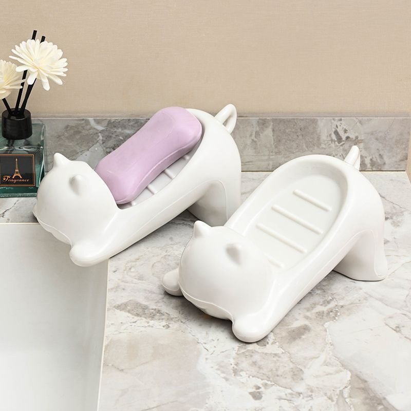 Jet Home Bathroom Accessories - Cute Cat Drain Soap Holder Container