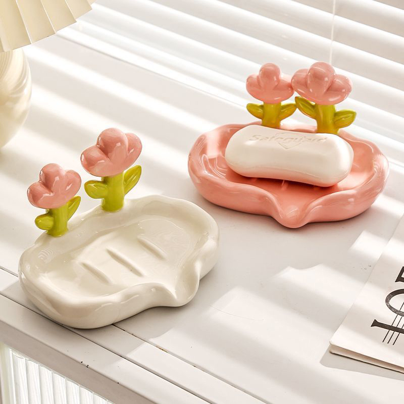 Jet Home Bathroom Accessories - 1pc Creative Floral Soap Box Draining