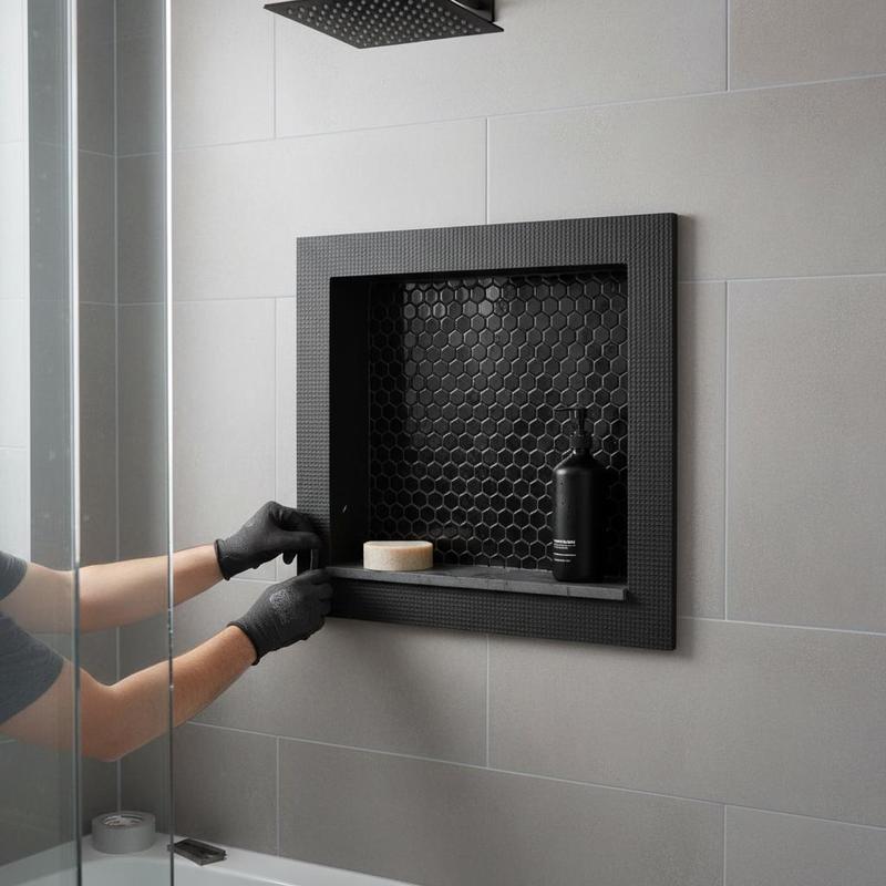 Home Improvement Bathroom Remodel - Tileable Wall Cubby 16