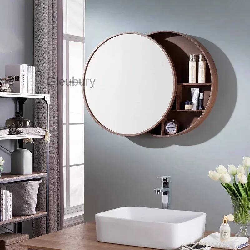 Home Bathroom Cabinets - Solid Wood Bathroom Dressing Mirror Decor