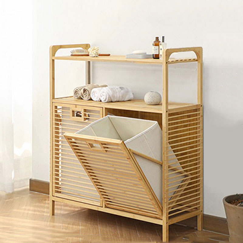 Home Bathroom Cabinets - Bamboo Laundry Basket for Bedroom Multi-Layer