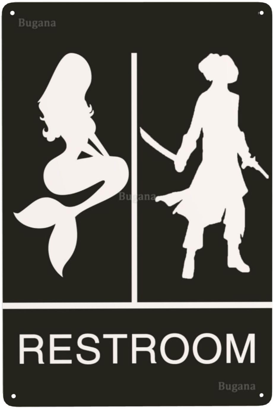 Home Bathroom Door Signs - Mermaid Pirate Restroom Vintage Metal Sign,