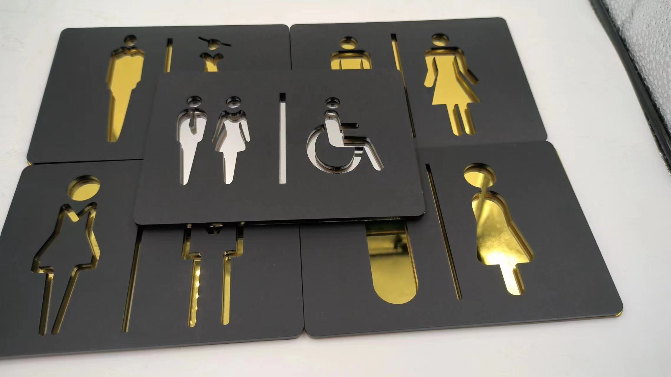 Matte Black Gold Toilet Sign P - Home Bathroom Door Signs บทวิจารณ์และราคา
