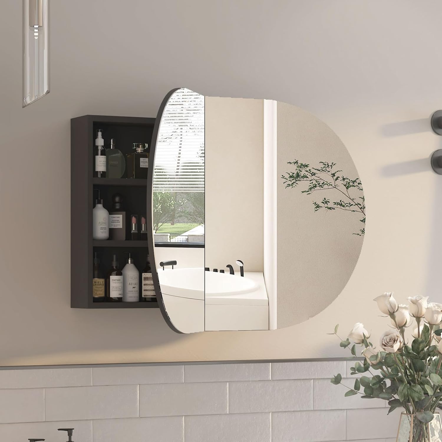 Oval Medicine Cabinet with Mir - Home Bathroom Cabinets บทวิจารณ์และราคา