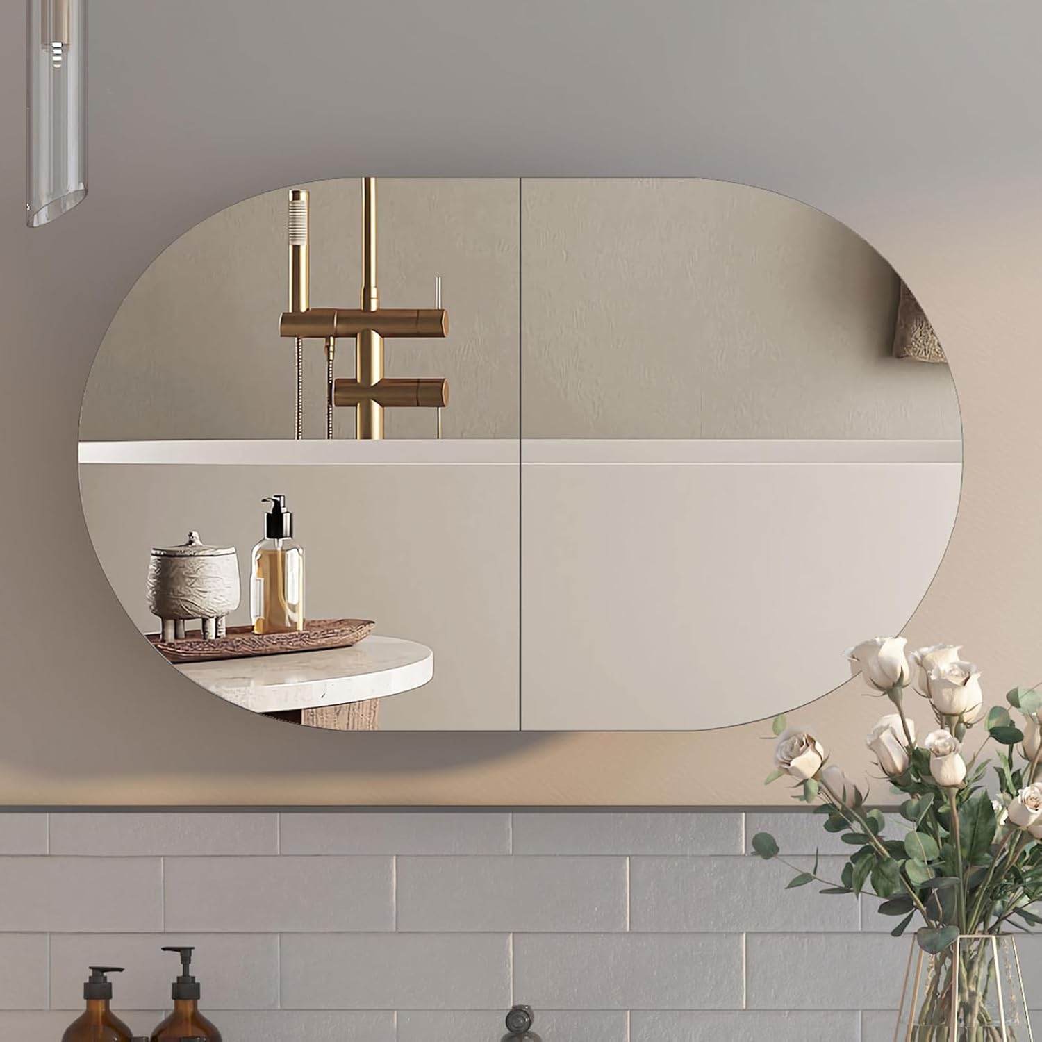 Oval Medicine Cabinet with Mir - Home Bathroom Cabinets บทวิจารณ์และราคา