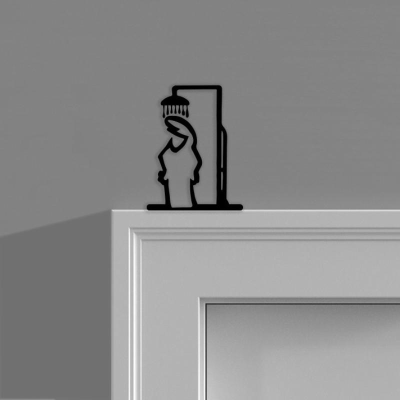 Black Shower Figure Wall Decor - Home Bathroom Door Signs บทวิจารณ์และราคา