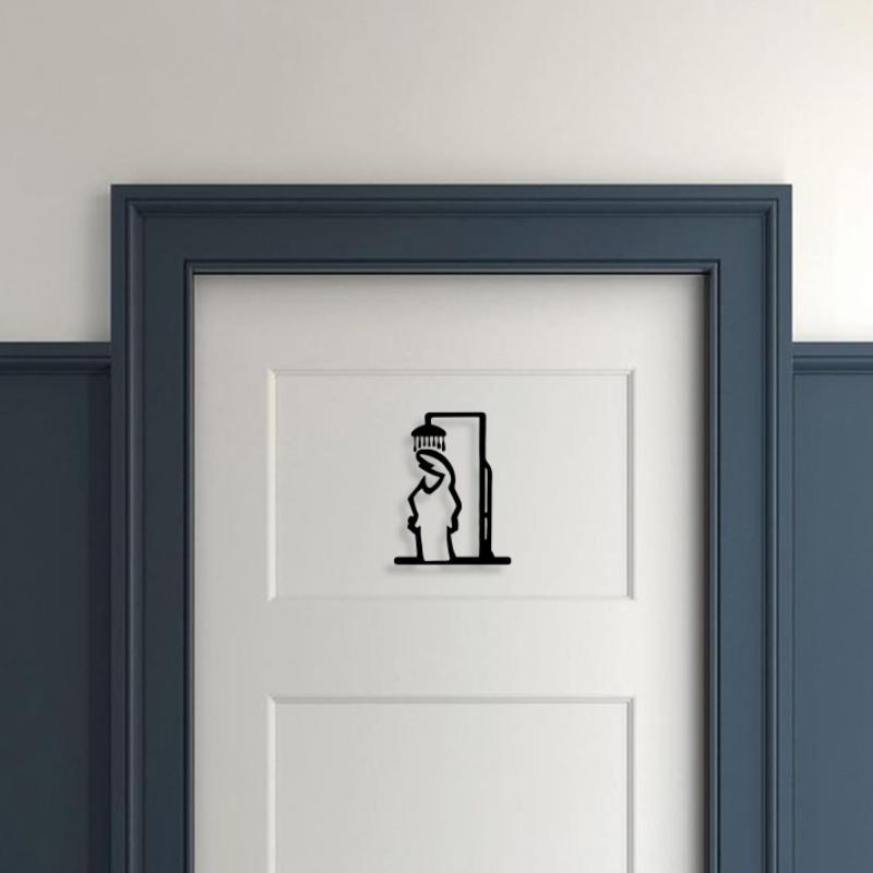 Black Shower Figure Wall Decor - Home Bathroom Door Signs บทวิจารณ์และราคา