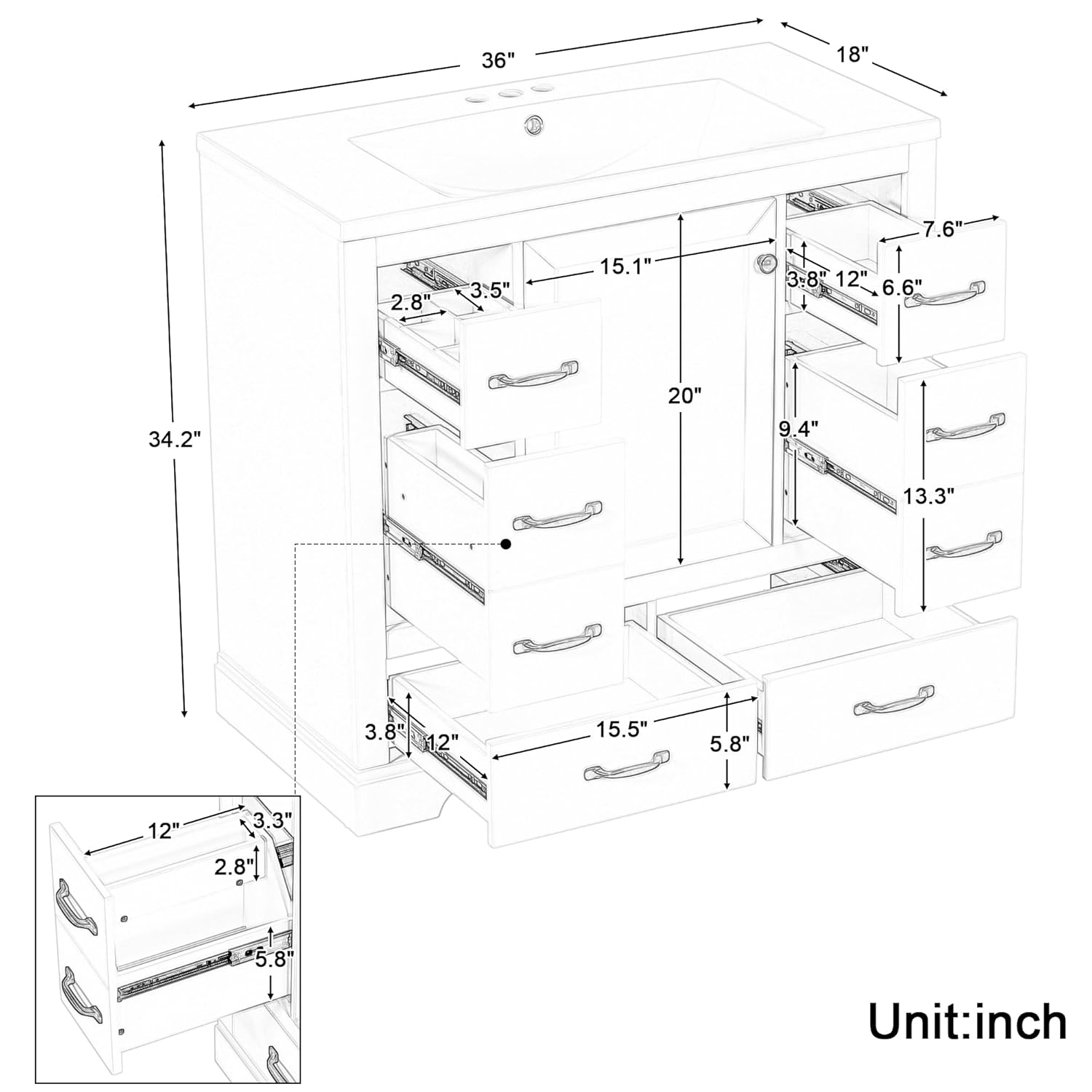 36in Bathroom Vanity Cabinet w - Home Bathroom Cabinets บทวิจารณ์และราคา
