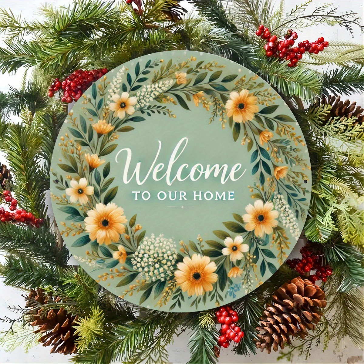 Welcome Home Rustic Floral Wre - Home Bathroom Door Signs บทวิจารณ์และราคา