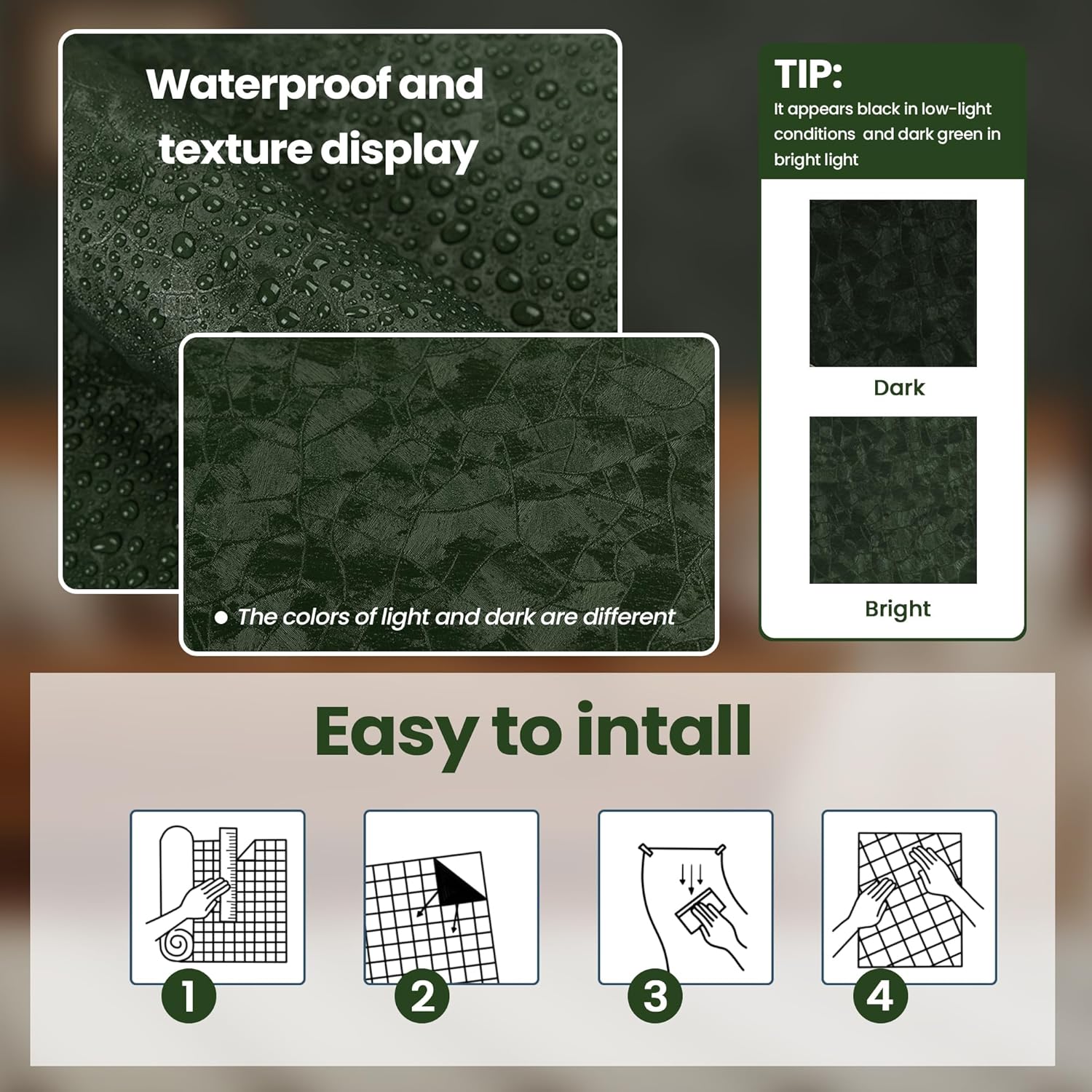 Dark Green Peel and Stick Wall - Home Bathroom Cabinets บทวิจารณ์และราคา